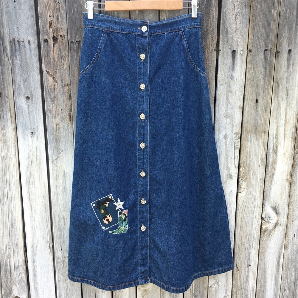 Vintage 90’s Y2K Cowgirl Denim Maxi Skirt Cotton Blue M